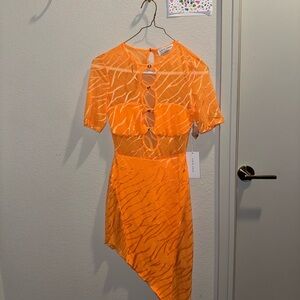 Cider Vibrant Orange Asymmetrical Dress